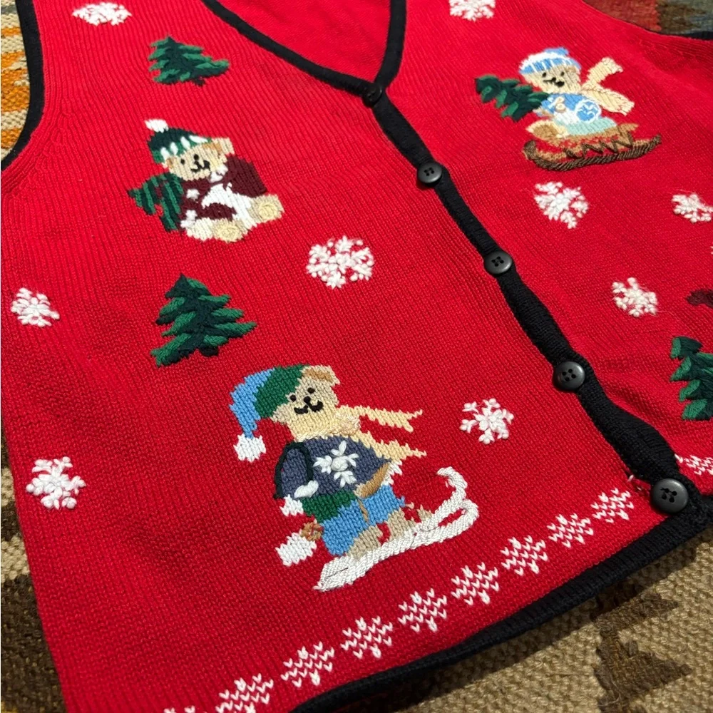 Festive Red Knit Vest with Holiday Bears - Picture 3 of 8